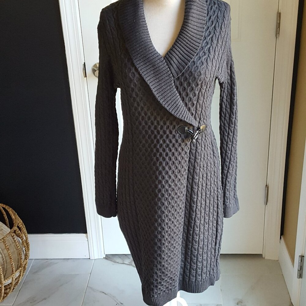 CALVIN KLEIN SWEATER Knit COLLAR DRESS SZ L